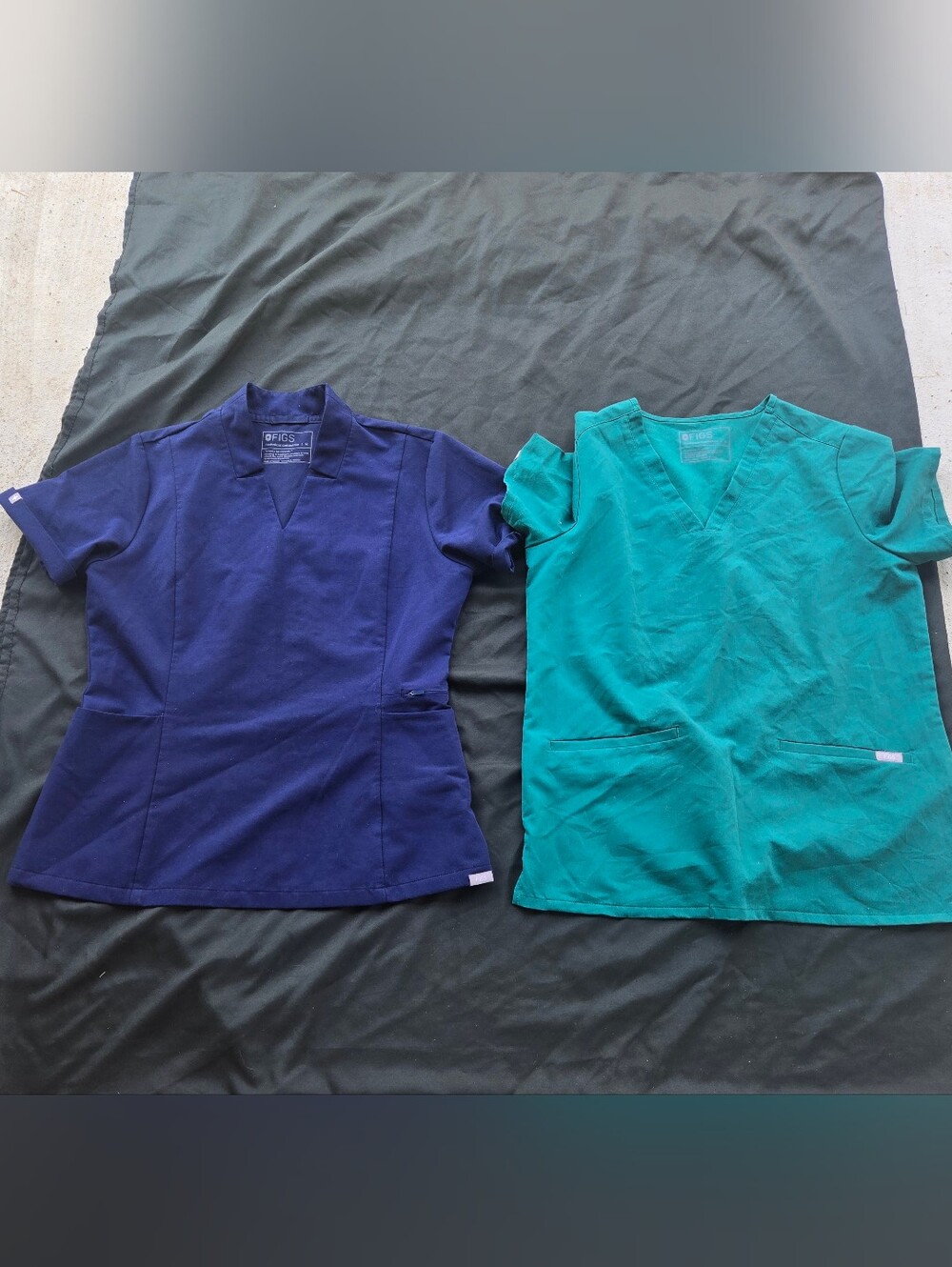Figs Women's V-Neck Scrub Tops in Navy and Green